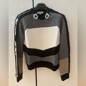 Carven Gray and Black Pullover with Silver Accents